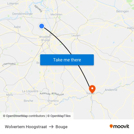 Wolvertem Hoogstraat to Bouge map