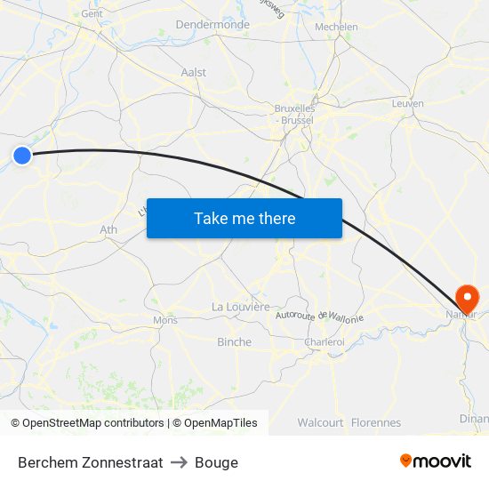 Berchem Zonnestraat to Bouge map