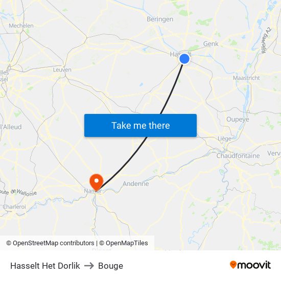 Hasselt Het Dorlik to Bouge map