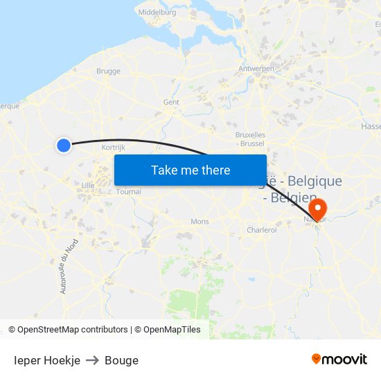 Ieper Hoekje to Bouge map