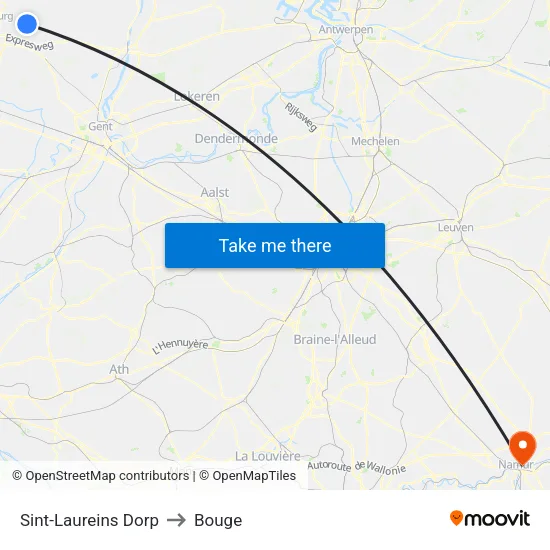 Sint-Laureins Dorp to Bouge map