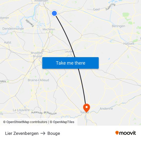 Lier Zevenbergen to Bouge map