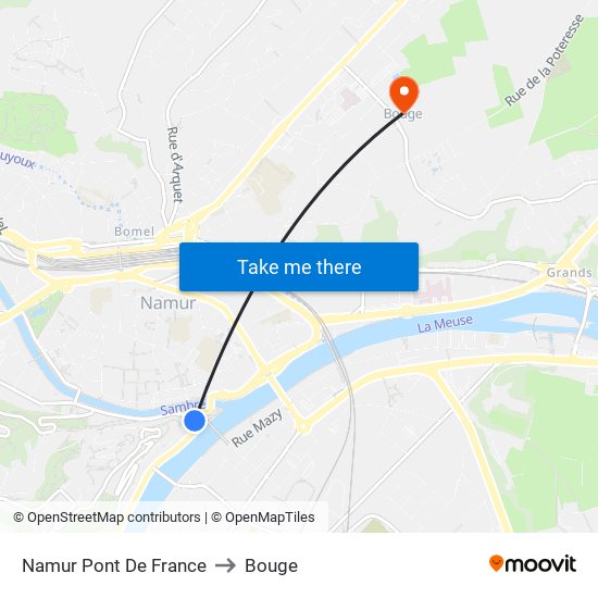 Namur Pont De France to Bouge map
