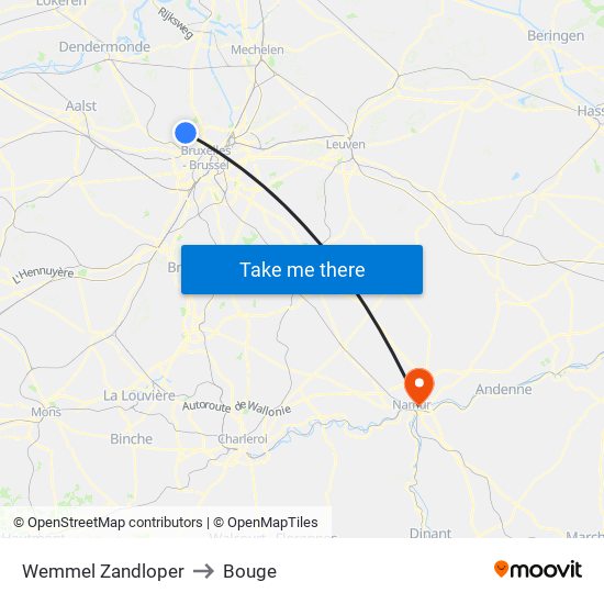 Wemmel Zandloper to Bouge map