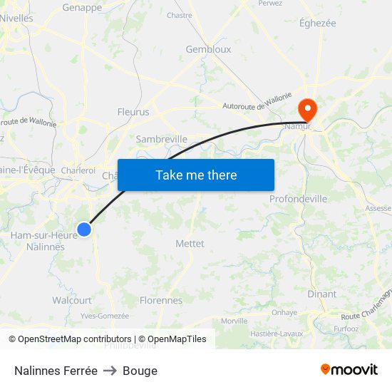 Nalinnes Ferrée to Bouge map