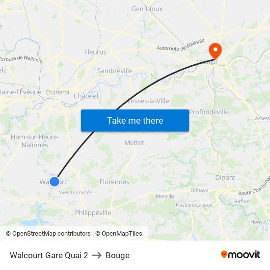 Walcourt Gare Quai 2 to Bouge map