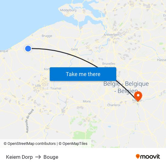 Keiem Dorp to Bouge map