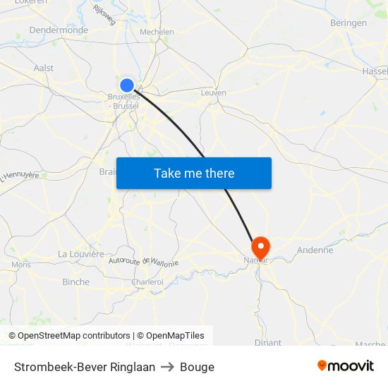 Strombeek-Bever Ringlaan to Bouge map