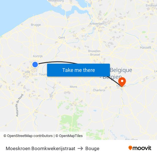 Moeskroen Boomkwekerijstraat to Bouge map