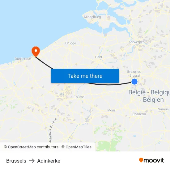 Brussels to Adinkerke map