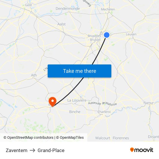 Zaventem to Grand-Place map