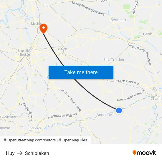 Huy to Schiplaken map