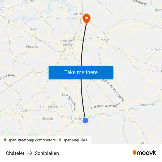 Châtelet to Schiplaken map