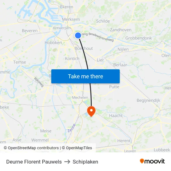Deurne Florent Pauwels to Schiplaken map