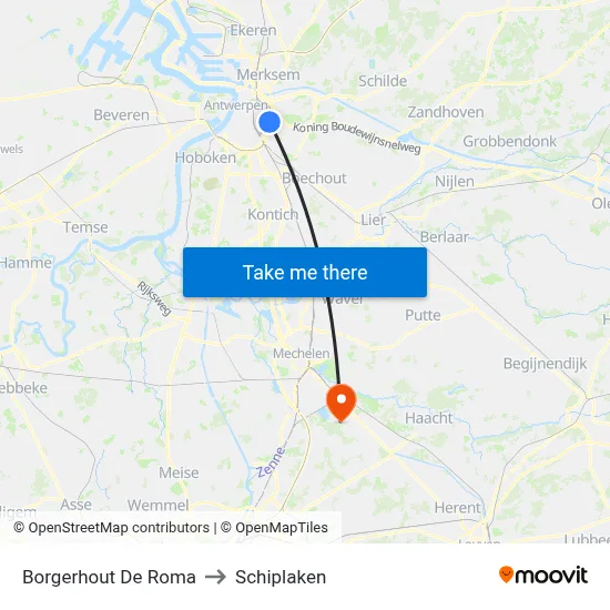 Borgerhout De Roma to Schiplaken map