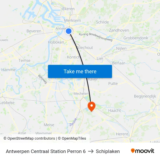 Antwerpen Centraal Station Perron 6 to Schiplaken map
