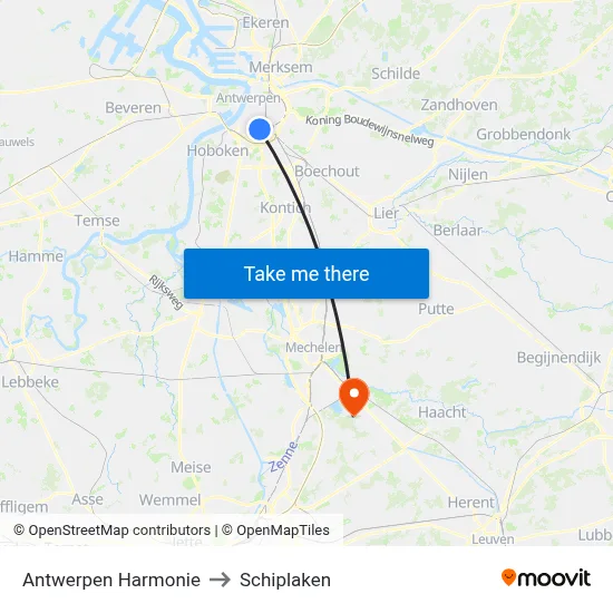 Antwerpen Harmonie to Schiplaken map