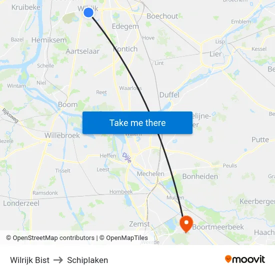 Wilrijk Bist to Schiplaken map