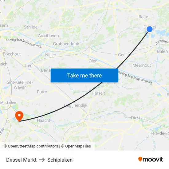 Dessel Markt to Schiplaken map