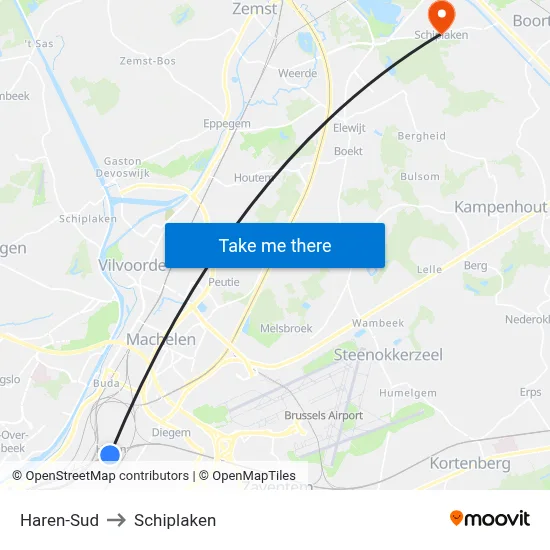 Haren-Sud to Schiplaken map