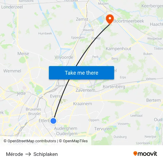 Mérode to Schiplaken map