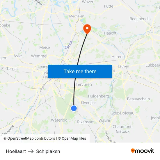 Hoeilaart to Schiplaken map
