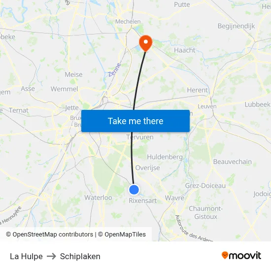 La Hulpe to Schiplaken map