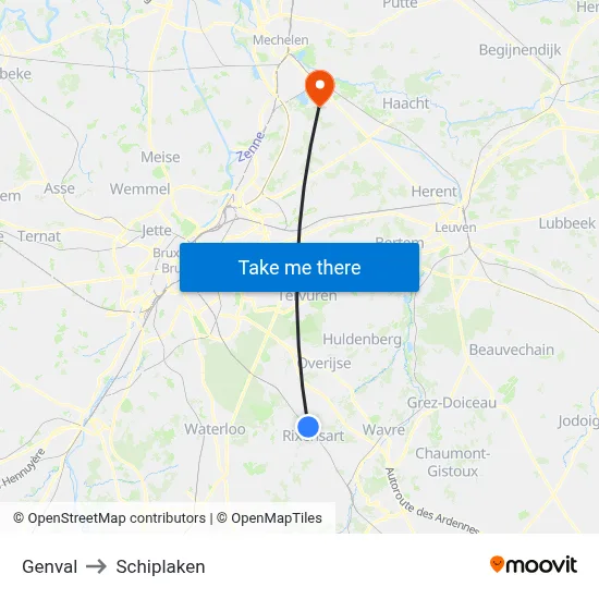 Genval to Schiplaken map