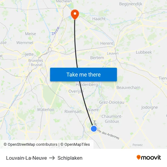 Louvain-La-Neuve to Schiplaken map