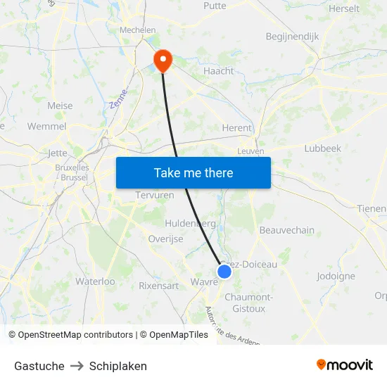 Gastuche to Schiplaken map