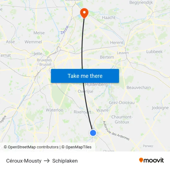 Céroux-Mousty to Schiplaken map