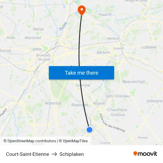 Court-Saint-Etienne to Schiplaken map