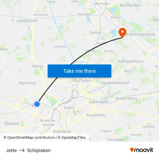 Jette to Schiplaken map
