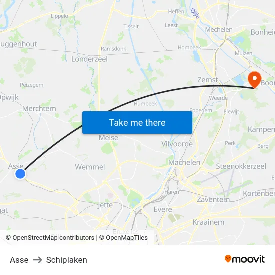 Asse to Schiplaken map
