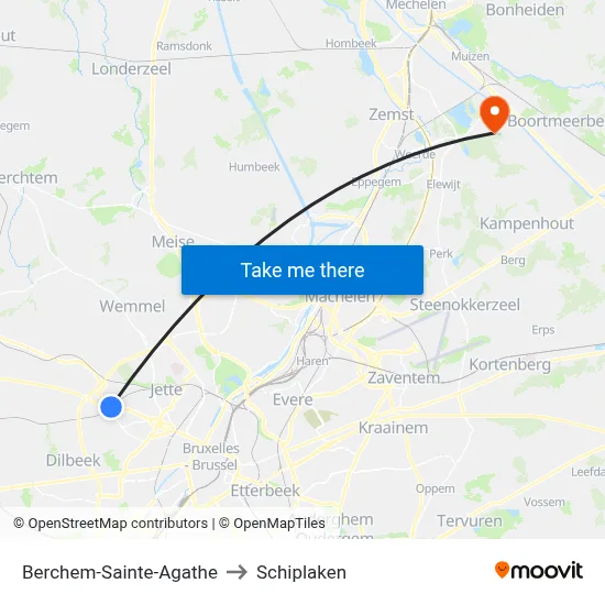 Berchem-Sainte-Agathe to Schiplaken map