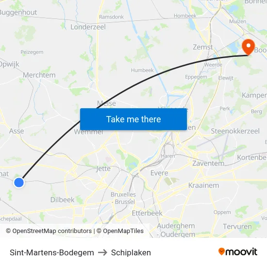 Sint-Martens-Bodegem to Schiplaken map