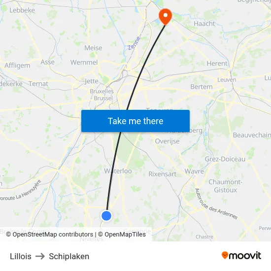 Lillois to Schiplaken map