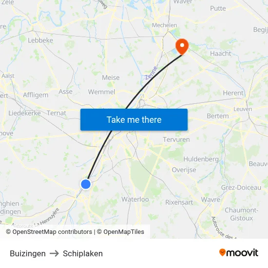 Buizingen to Schiplaken map