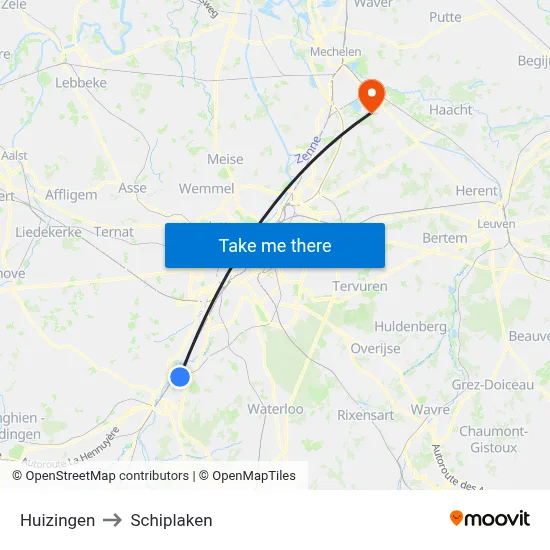 Huizingen to Schiplaken map