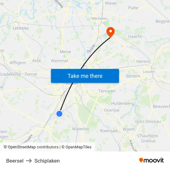 Beersel to Schiplaken map
