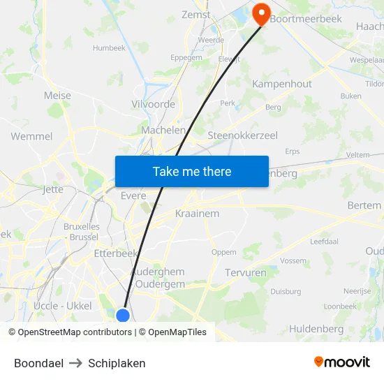 Boondael to Schiplaken map