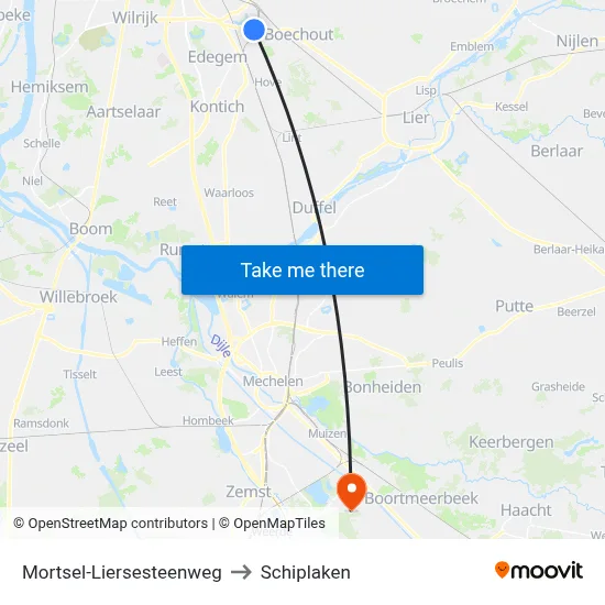 Mortsel-Liersesteenweg to Schiplaken map