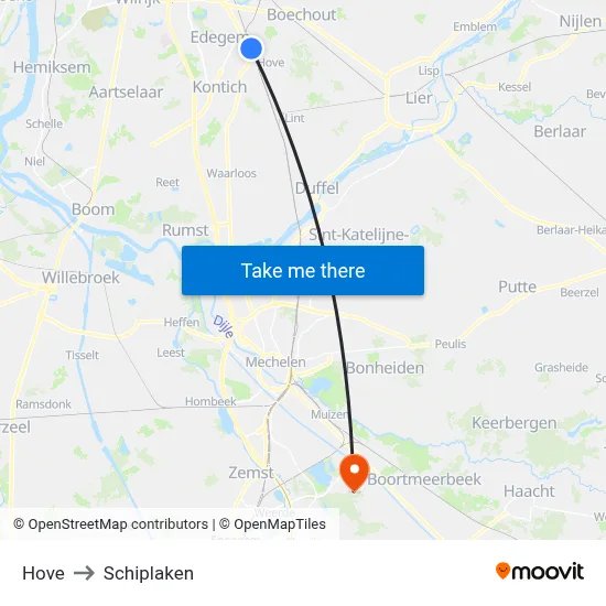 Hove to Schiplaken map