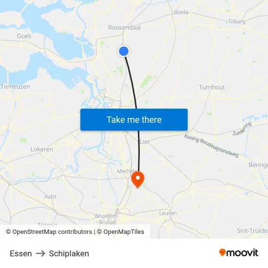Essen to Schiplaken map