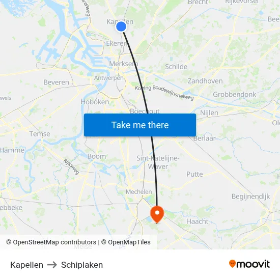 Kapellen to Schiplaken map