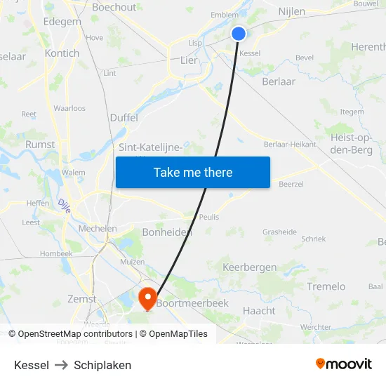 Kessel to Schiplaken map
