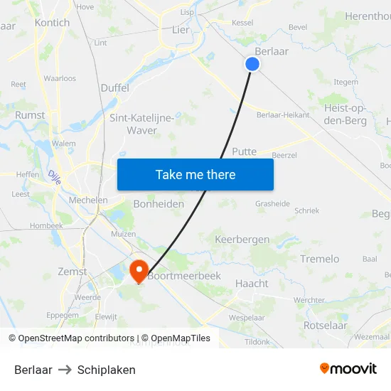 Berlaar to Schiplaken map