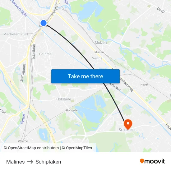 Malines to Schiplaken map