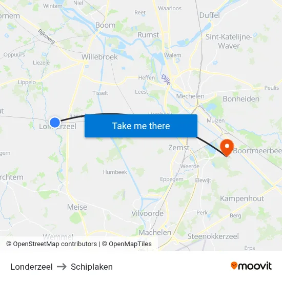 Londerzeel to Schiplaken map