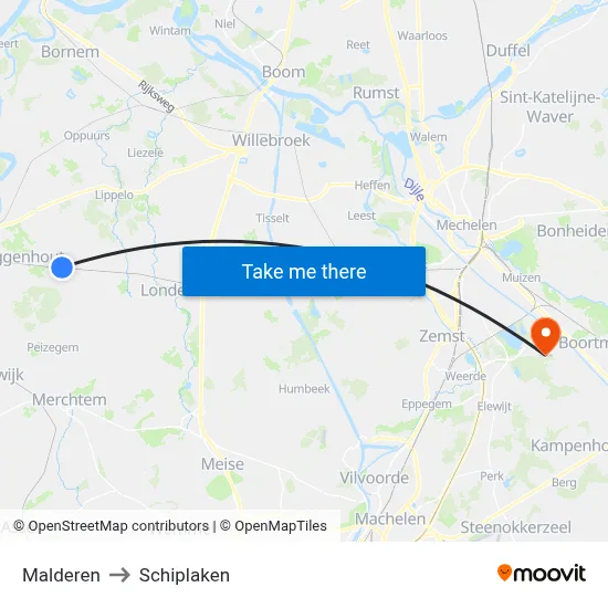 Malderen to Schiplaken map
